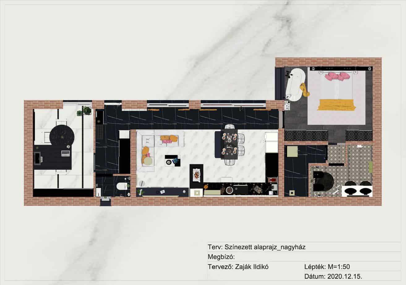 VelvetStudio Családi ház fekete fehérben Vizsgamunka nagyház berendezési alaprajz családi ház